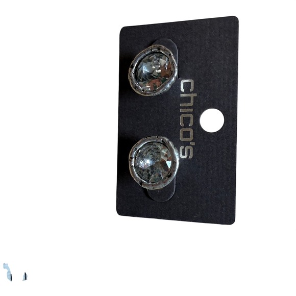 Chicos Tayla Stud Earrings Silver Tone Clear Crystal Faceted Bezel 451005566921 - Picture 4 of 5